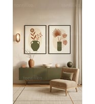 Doğa Temalı Minimalist Sanat 2'li Ahşap Çerçeveli Tablo Seti