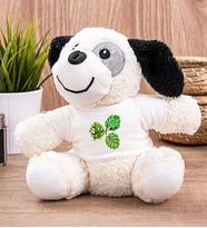 Kişiye Özel Erkeğe Hediye Yapraklı İsimli Peluş Köpek (Beyaz)