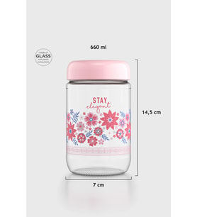 Renga Flora Desenli 660 ml Cam Kavanoz 132079 Pudra