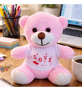 Love Tişörtlü Pembe Peluş Ayıcık