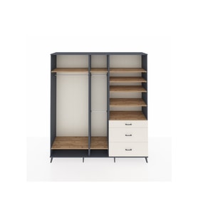 Hyperion Dolap 9 Raflı 3 Çekmeceli 3 Askılı 220x44x243 Antrasit-Çam/Aytaşı