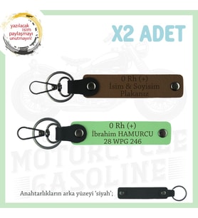 Motor Kulüplerine, İsim Plaka ve 0 Rh (+) Kan Grubu Yazılı x2' li Anahtarlık Set, Kahve-F Yeşil-Syh (Çok Renkli)