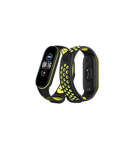 Mey İthalat® Mi Band 7 Spor Delikli Kordon - Siyah-Yeşil