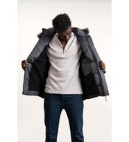 Kürklü Kapşonlu (Kürk ve Kapşon Çıkartılabilir) İçi Polarlı Slimfit Kısa Mont (Gri)