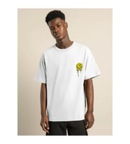 Unisex Bisiklet Yaka Baskılı Oversize T-Shirt - Beyaz