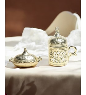 Nia Zamak Damat Kahve Fincanı ve Lokumluk (Gold)