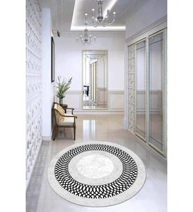 Gri Çerçeveli Kaymaz Tabanlı Yıkanabilir Yuvarlak Halı AR943 - 100 x 100 cm