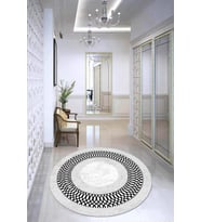 Gri Çerçeveli Kaymaz Tabanlı Yıkanabilir Yuvarlak Halı AR943 - 100 x 100 cm