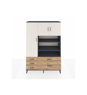 Hyperion Dolap 9 Raflı 5 Çekmeceli 3 Kapaklı 132x44x195 Antrasit-Aytaşı/Çam