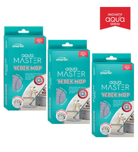 SMARTER AQUA MASTER 3 ADET YEDEK MOP TEMİZ & KİRLİ SUYU AYIRMA ÖZELLİĞİ OTOMATİK TEMİZLİK SETİ MOP (Gri)