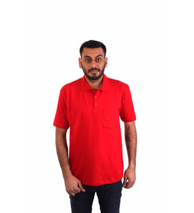 ESERIS - Polo Yaka Kısa Kol Pike Tişört - Kırmızı - Cepli