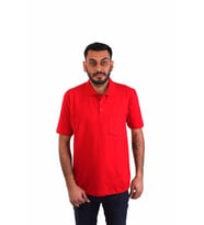 ESERIS - Polo Yaka Kısa Kol Pike Tişört - Kırmızı - Cepli