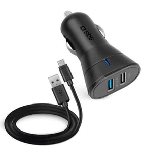 Sbs Araç Şarj Cihazı 12/24V 2100 mAh 2 Usb Çıkışı Type C Kablo Siyah TEKITCRC2U21AUL
