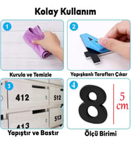 Yapışkanlı Kapı Numarası Küçük Boy 50 mm 5 cm Numara 8 Rakam Sekiz Sayı Siyah Renk Numaralar 1 Adet