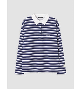 LCW Modest Lacivert Polo Yaka Çizgili Kadın Sweatshirt Tunik