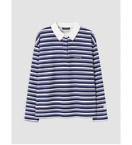 LCW Modest Lacivert Polo Yaka Çizgili Kadın Sweatshirt Tunik