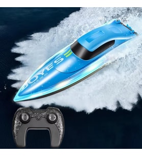 Uzaktan Kumandalı Full fFonksiyon 2.4 GHz 15 Km Hız Yapan Şarjlı Yarış Teknesi Led Işıklı Su Yalıtımlı Havuz Göl Gölet İçin Uygun 1200 MAh Batarya (MAVİ)