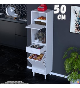 Eliusta Meva 50 cm Sepetli Çok Amaçlı Beyaz Mutfak Kiler Banyo Dolabı 50x163x32 cm