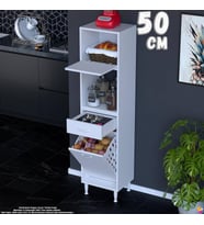 Eliusta Meva 50 cm Sepetli Çok Amaçlı Beyaz Mutfak Kiler Banyo Dolabı 50x163x32 cm