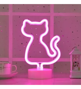 Neon Kedi Masa Gece Lambası Pembe Işık