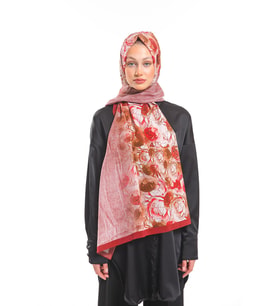 Çiçekli Desen Elegante Seri Şal Eşarp Askısı İle Birlikte 75x200 Kahverengi Kire
