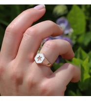 Yıldız Modeli Beyaz Mine İşli Rose Gold Kaplama Ayarlanabilir Gümüş Yüzük