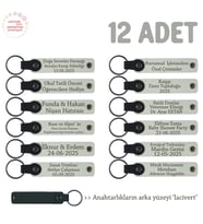 Babalar Günü Hediyesi, Kişiye Özel İsim Yazılı Anahtarlık 12' li Set, Beyaz & Lacivert
