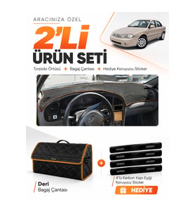 e-biz KİA SEPHİA (1998-2004) Uyumlu Torpido Örtüsü + Deri Bagaj Çantası - Siyah-Kahverengi - KI016