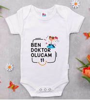 BK Kids Ben Doktor Olucam Tasarımlı Beyaz Bebek Body Zıbın-1