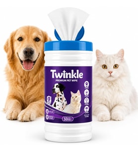 Twinkle Kedi Köpek Islak Mendil 50 Adet - Pati Tüy Kulak ve Göz Çevresi Temizliği - Alkolsüz Parabensiz Hijyenik Mendil