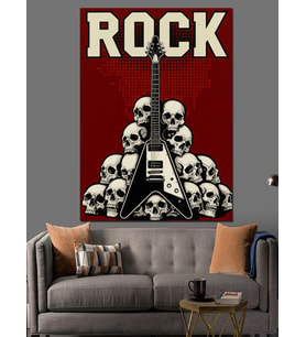 Rock Müzik Kafatası Sanatı Dekoratif Kanvas - Mdf Ahşap Tablo