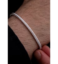Erkek Gümüş Bileklik - 3mm Gümüş Beyaz Parlak Tilki Kuyruğu Model Erkek Bileklik