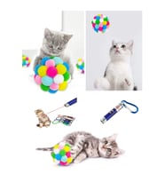 Ponponlu Ve Çıngıraklı Kedi Oyun Topu + Lazer Kedi Oyuncağı 1+1 – 7cm (Karışık)