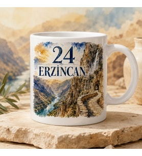 Erzincan Temalı Memleket Kupası – 24 Erzincan Kemaliye Karanlık Kanyon ve Taş Yol Suluboya Baskılı Seramik Kupa