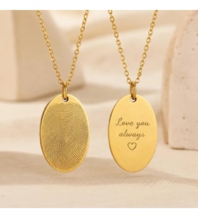Kişiye Özel 925 Ayar Gümüş Şık Oval Model Parmak İzi Kolye (Gold)