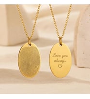 Kişiye Özel 925 Ayar Gümüş Şık Oval Model Parmak İzi Kolye (Gold)