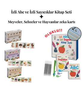 İzli Abc ve Sayıcıklar Kitabları Oluklu - Hayvanlar, Meyveler, Sebzeler Zeka Kartları Seti