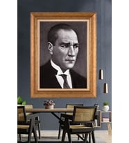 Altın Varaklı Çerçeveli Paspartulu Atatürk Tablo TR1285 (Gold)