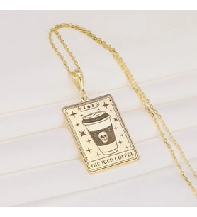 Kişiye Özel The Iced Coffee Tarot Kolye 925K Gümüş (Gold)