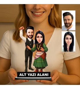 Kişiye Özel 2 Kişilik Karanedizli Çift Sevgili Evli Karikatürlü 18 cm MDF Masaüstü Biblo - Sevgiliye ve Eşe Hediye Çiftlere Özel Hediye