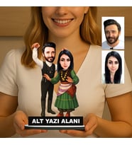 Kişiye Özel 2 Kişilik Karanedizli Çift Sevgili Evli Karikatürlü 18 cm MDF Masaüstü Biblo - Sevgiliye ve Eşe Hediye Çiftlere Özel Hediye