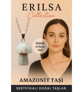 Sertifikalı Mantar Model Amazonit Taşı Kolye - Sakinlik ve Huzur Veren Doğal Taş (Çok Renkli)