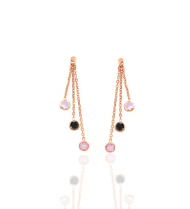 Gümüş rose zirkon taşlı renkli zincir ışıltısı küpe SGTL12632ROSE