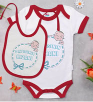 BK Kids Dayısının Kızanı Tasarımlı Kırmızı Bebek Body Zıbın ve Mama Önlüğü Hediye Seti-1