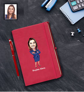 Kişiye Özel Öğretmen Karikatürlü  Kırmızı Defter Kalem Hediye Seti Bayan-20
