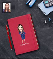 Kişiye Özel Öğretmen Karikatürlü  Kırmızı Defter Kalem Hediye Seti Bayan-20