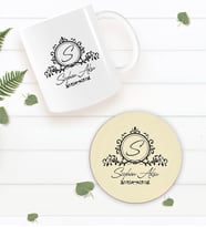 BK Gift Kişiye Özel İsimli Beyaz Kupa Bardak ve Yuvarlak Ahşap Bardak Altlığı Hediye Seti -11