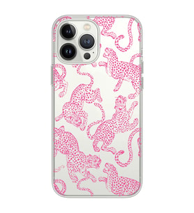 Iphone 15 Pro Uyumlu Pembe Leopar Desenli Şeffaf Telefon Kılıfı