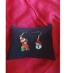 Miyuki Boncuk El Yapımı Sevimli Ayıcık Ve Minik Kardan Adam Küpe Yılbaşı Christmas Noel