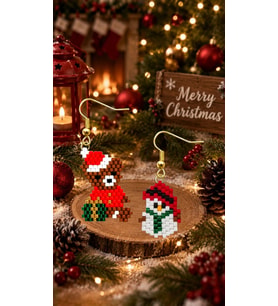 Miyuki Boncuk El Yapımı Sevimli Ayıcık Ve Minik Kardan Adam Küpe Yılbaşı Christmas Noel